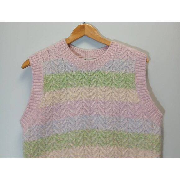 Zara womens large sweater vest green pink preppy wool alpaca - Picture 4 of 10